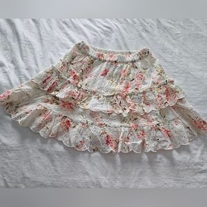 American Eagle Outfitters White Eyelet Skater Skirt with Pink Floral Print